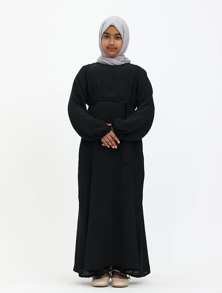 Black Linen Feel Essential Girls Abaya